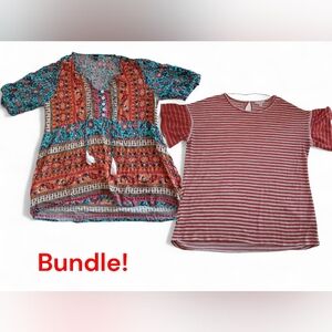 Terra & Sky Floral and Leasty Striped Tops Bundle Women's Size Large